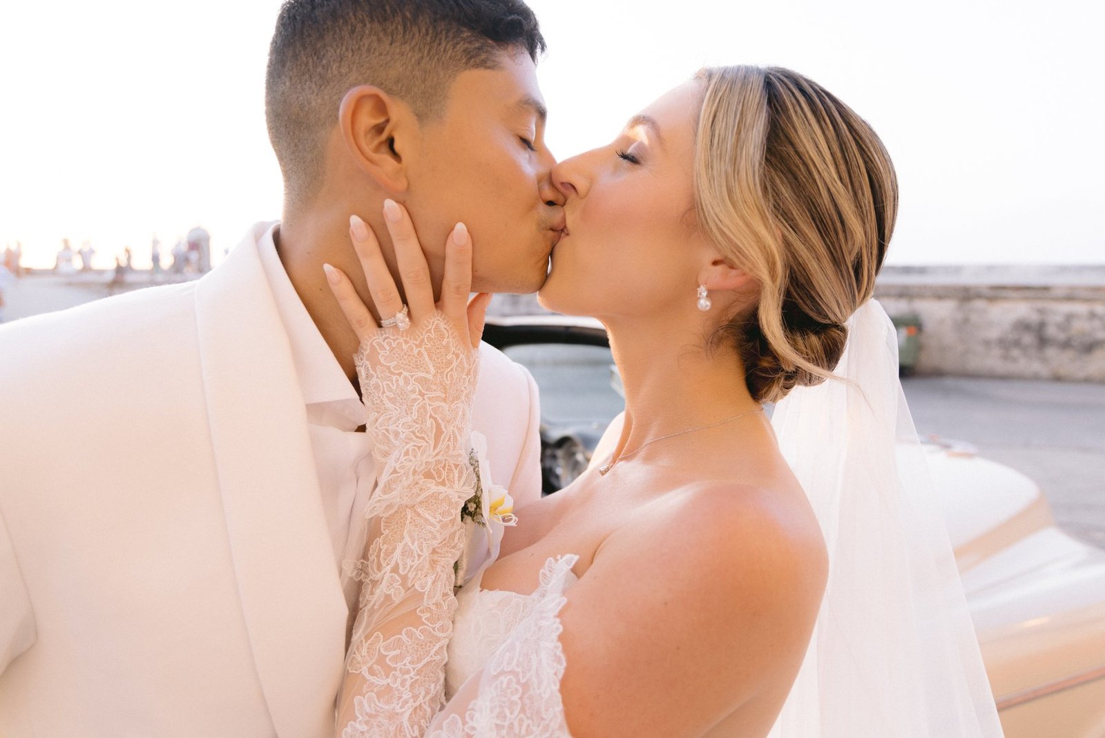 Editorial wedding photography — couple on a rooftop overlooking a cathedral dome