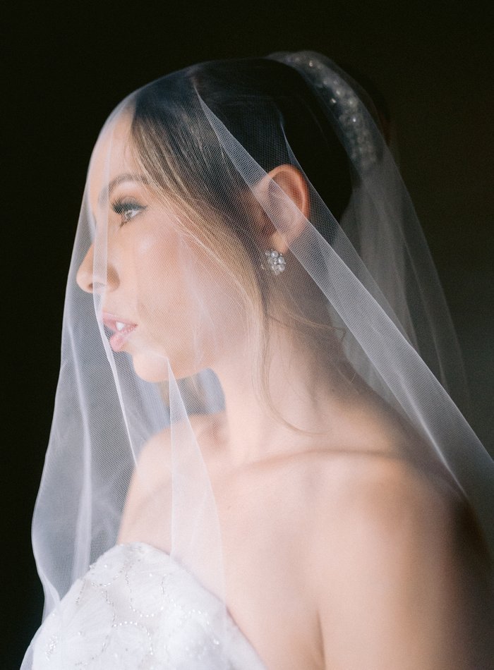 Editorial veiled bridal portrait — personalized visual language, Cartagena wedding photography
