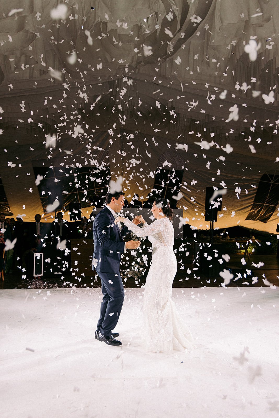Said and Cari's first dance beneath falling confetti