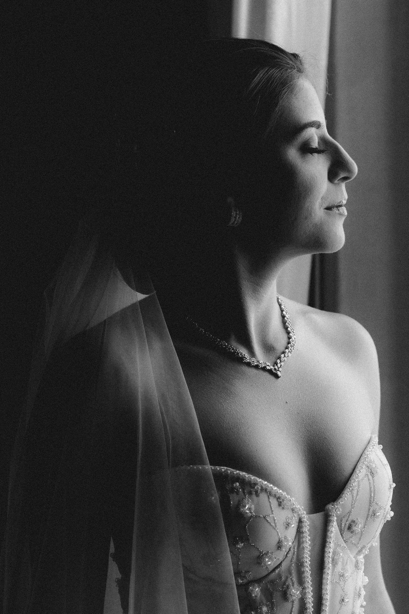 Editorial black and white bridal portrait, Cartagena destination wedding photographer